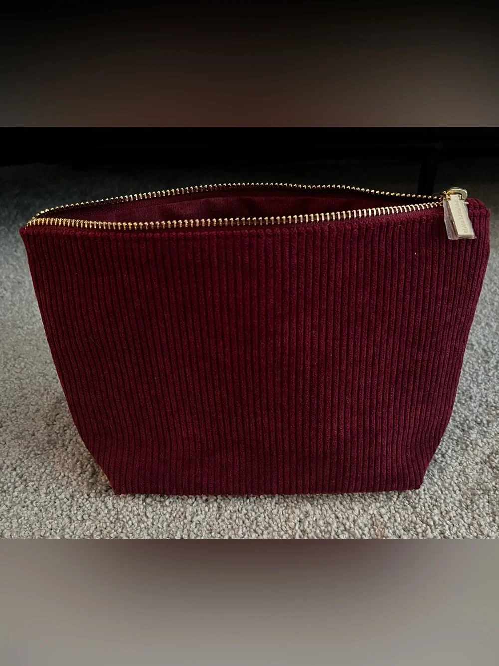 NWOT Corduroy Zipper Cosmetic Pouch in Ruby/Burgundy